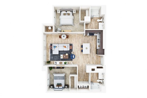 a furnished floor plan of a 1 bedroom apartment